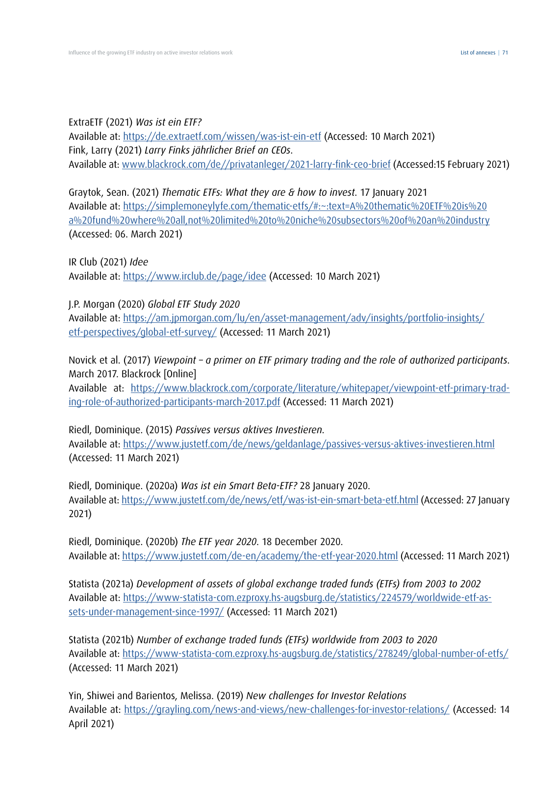 Vorschau DIRK-Forschungsreihe Band 28: Influence of the growing ETF industry on active investor relations work Seite 71