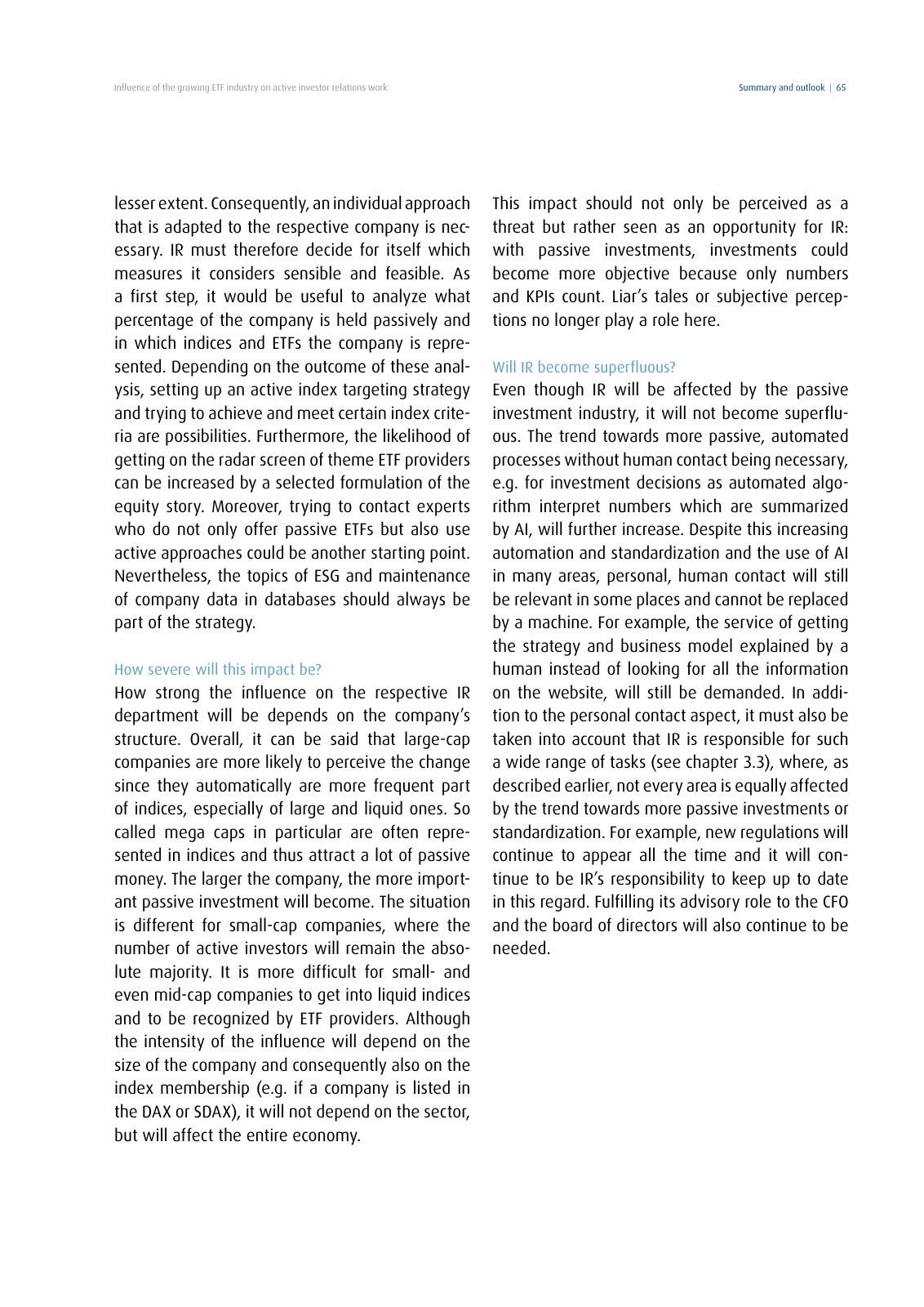 Vorschau DIRK-Forschungsreihe Band 28: Influence of the growing ETF industry on active investor relations work Seite 65