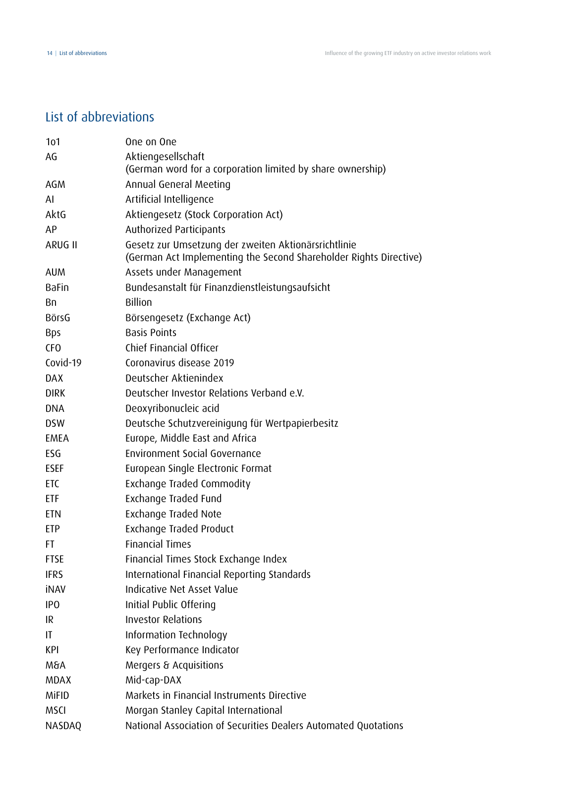 Vorschau DIRK-Forschungsreihe Band 28: Influence of the growing ETF industry on active investor relations work Seite 14